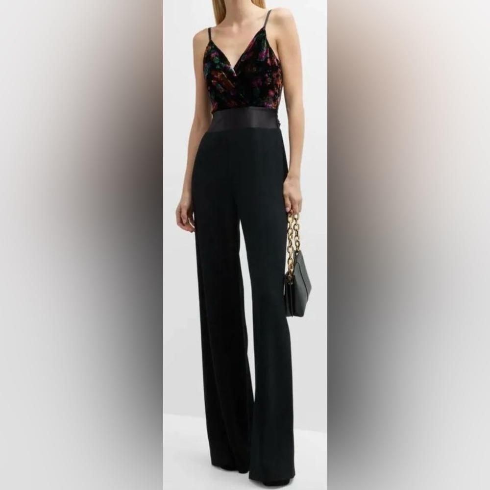 Ramy Brook Paige Floral Mixed Media Jumpsuit in Velvet Multi Size 10 (NWT)